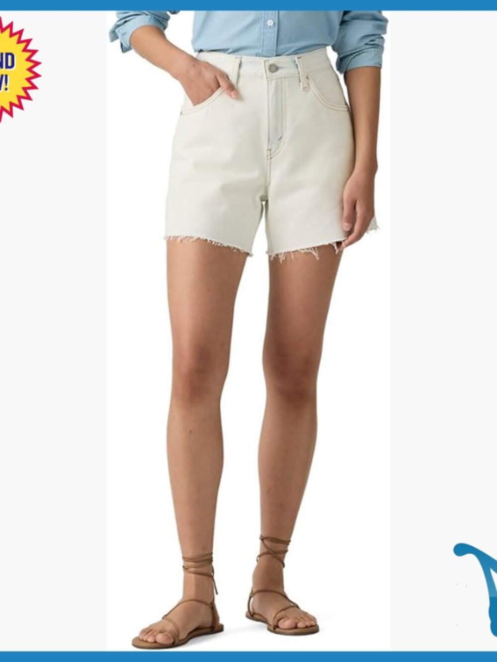 High Rise Denim Shorts with Adjustable Cinch Waist Mid Thigh Length